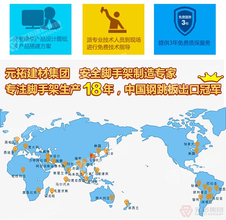元拓建材集團，安全腳手架制造專家！專注腳手架生產18年，中國鋼跳板出口冠軍！